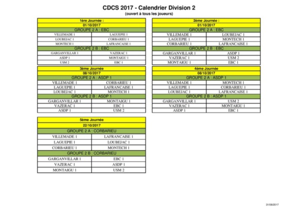 Championnat des clubs 2017 2 éme divisions.