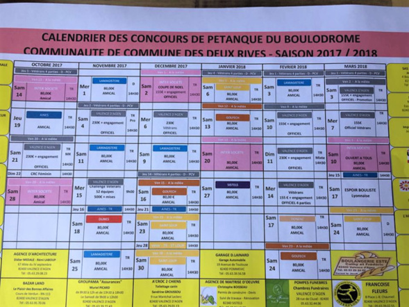 Calendrier d'hiver Valence d'Agen.
