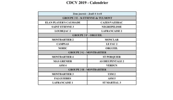 Calendriers championnat des clubs vétérans.