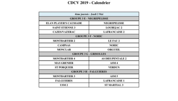 Calendriers championnat des clubs vétérans.