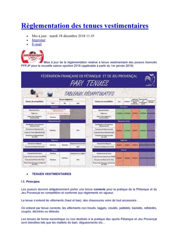 Réglement tenue. Réglement tenue.