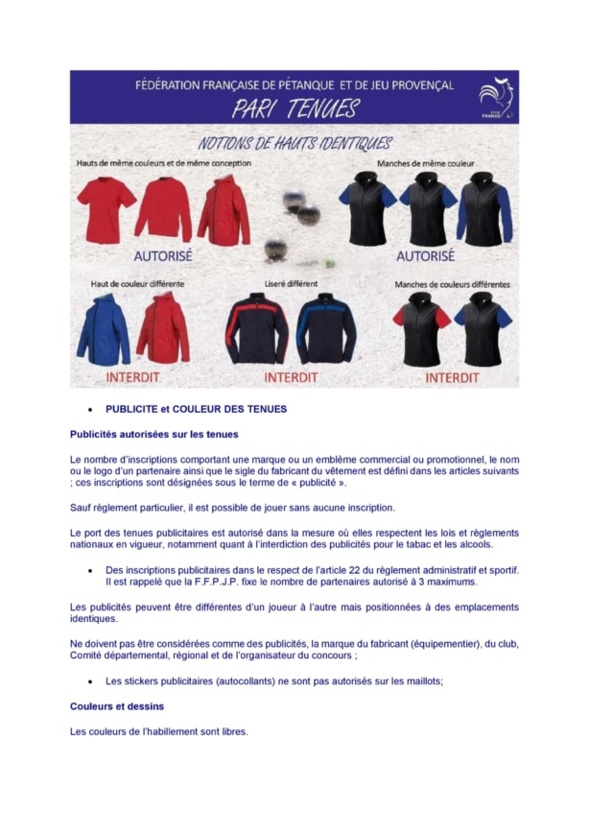 Réglement tenue. Réglement tenue.