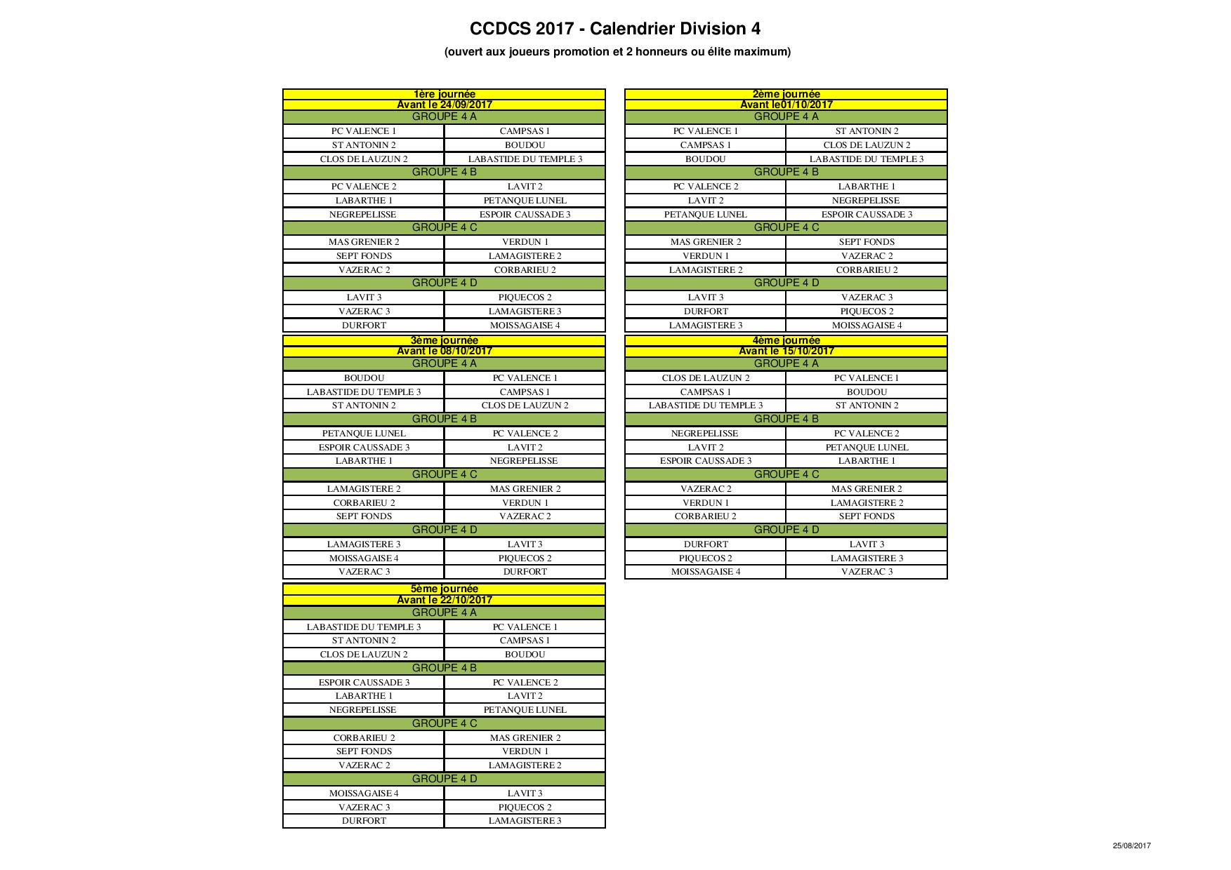 Championnat des clubs 4 éme division.