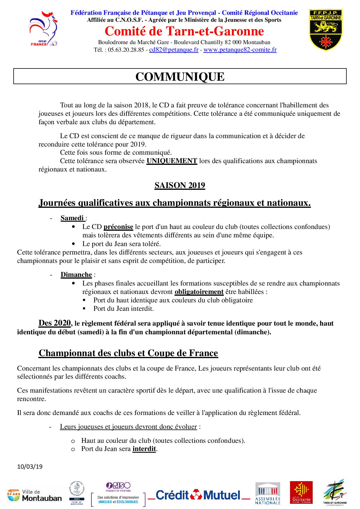 Note du comité départemental. Note du comité départemental.