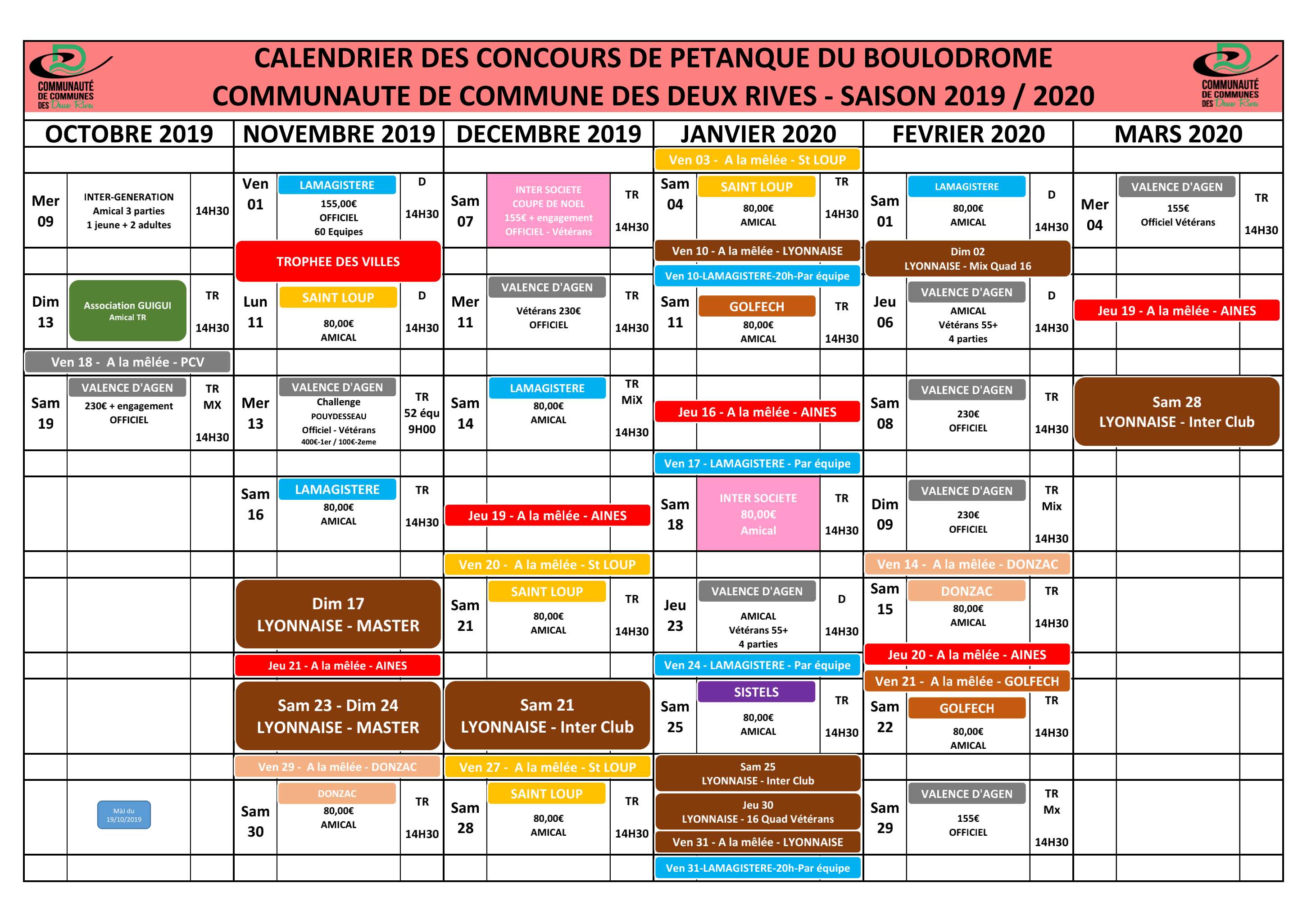 Calendrier hiver Valence d'Agen.