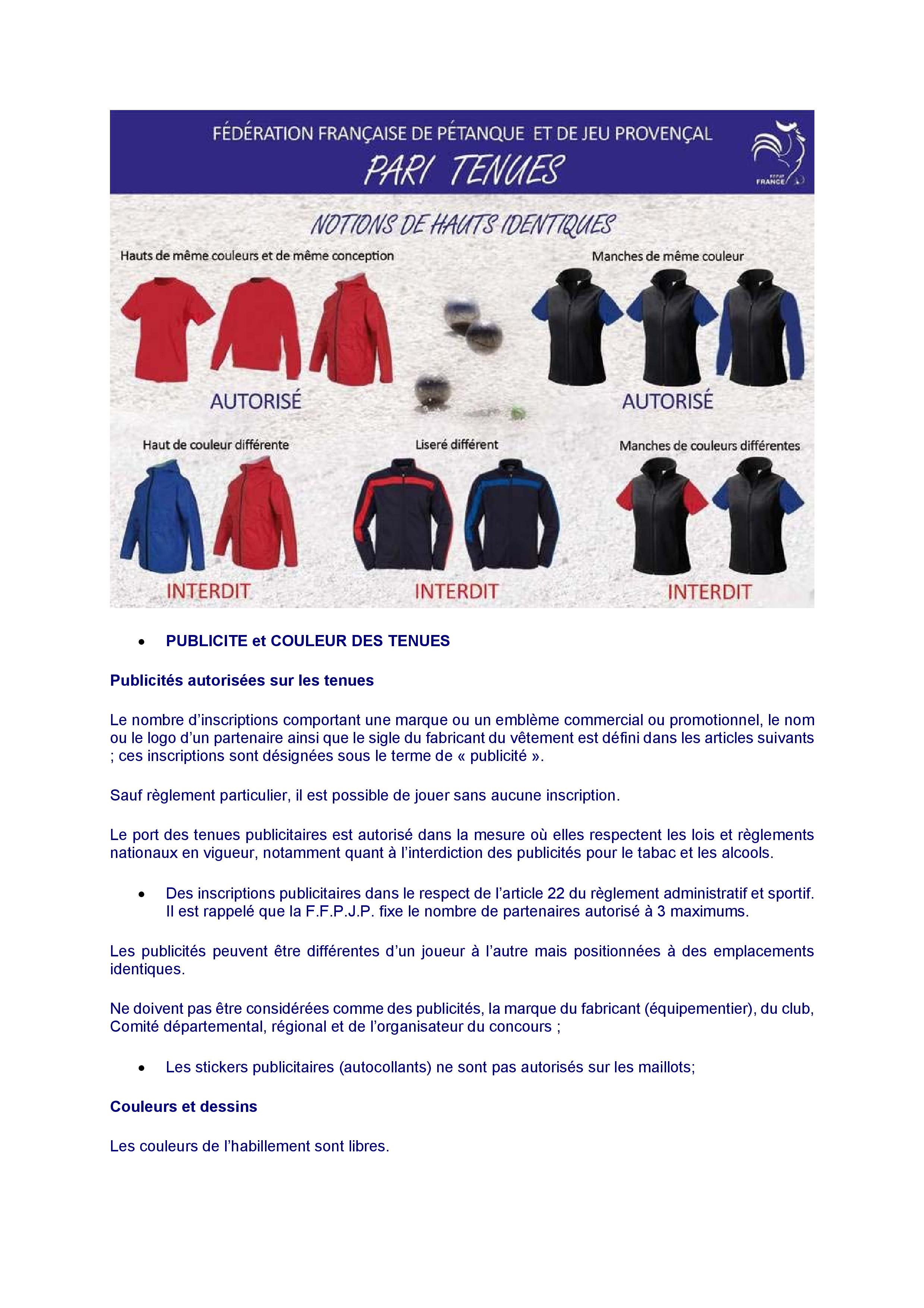 Réglement tenue. Réglement tenue.