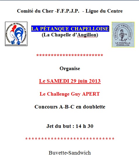 Challenge "APERT" Samedi 29 Juin Challenge "APERT" Samedi 29 Juin