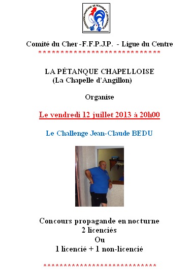 Challenge "Jean Claude BEDU" Vendredi 12 Juillet