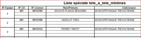 Derniers championnats Ain Sénior Triplette mixtes et Jeunes tête à tête.