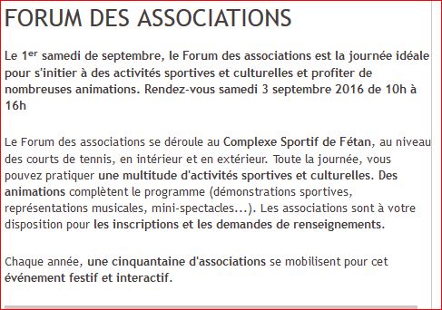 Forum des Associations et  compte rendu N: 10 .