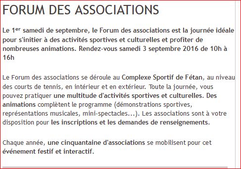 Forum des Associations et  compte rendu N: 10 . Forum des Associations et  compte rendu N: 10 .