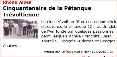 Les 50 ans de la Pétanque trévoltienne Dimanche 22Mai .