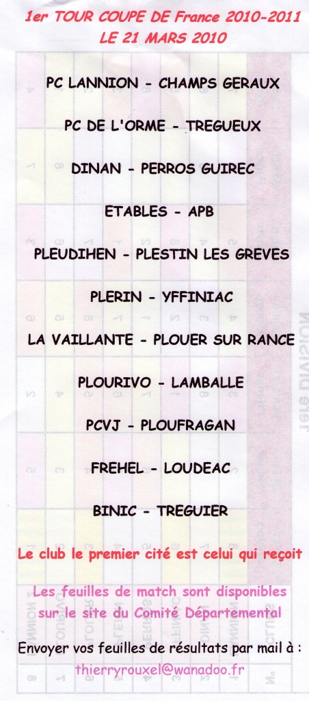 PREMIER TOUR DE LA COUPE DE FRANCE