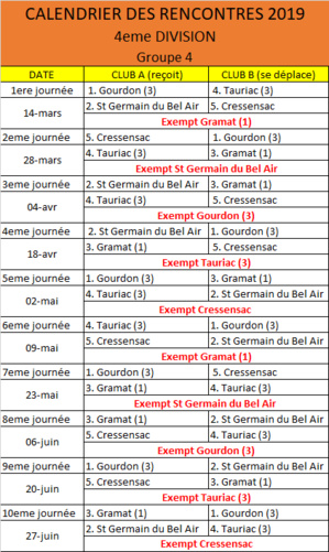 Calendrier CDC V 2019