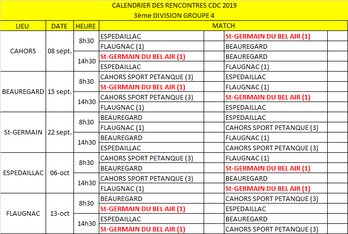 Calendrier CDC Open 2019