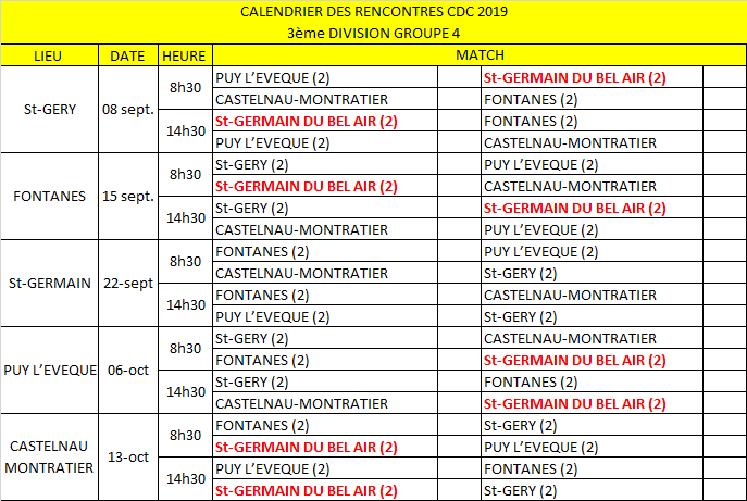 Calendrier CDC Open 2019