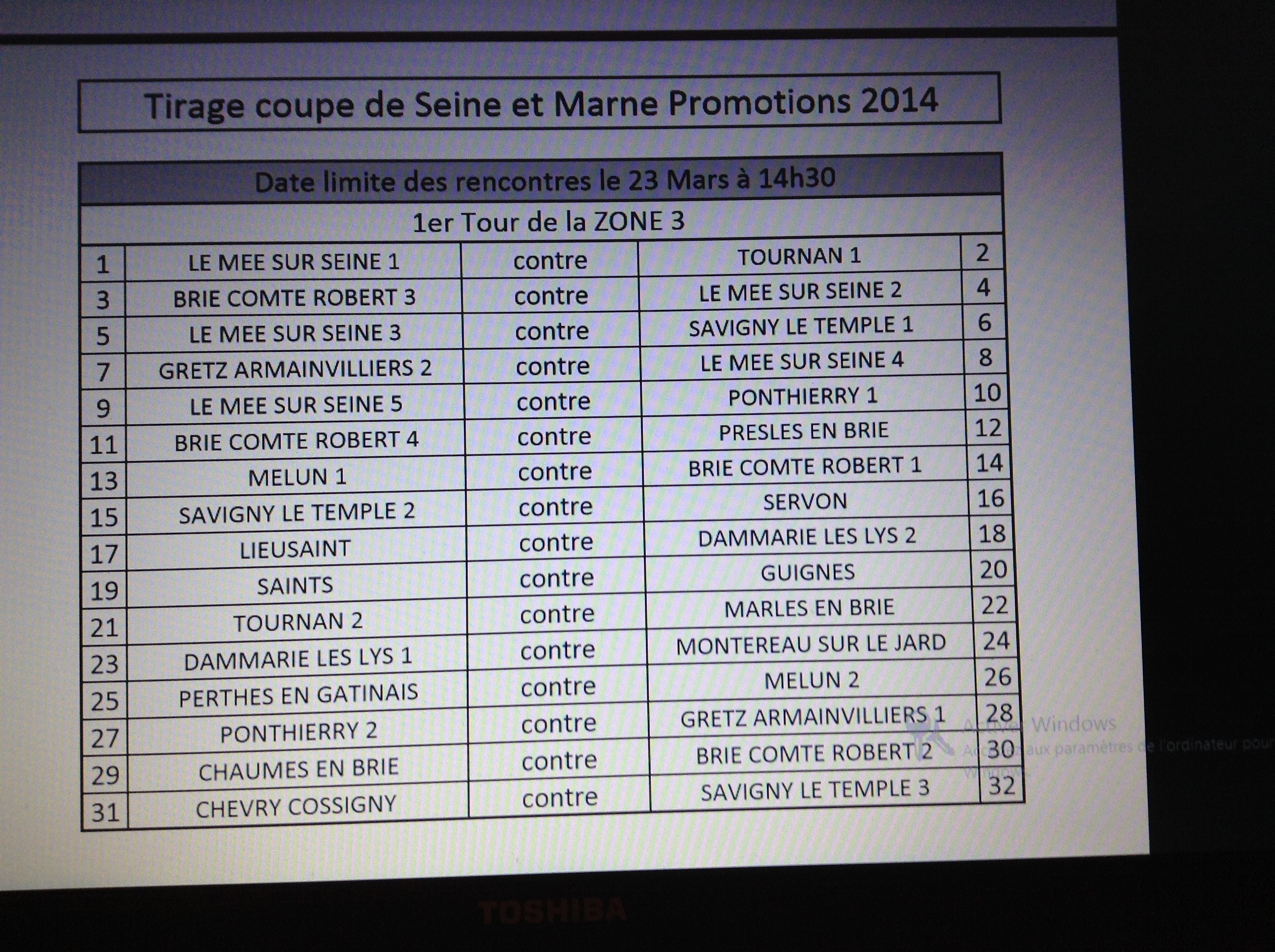 Tirage du 1 er tour de la coupe de seine et marne  Promotion 2014