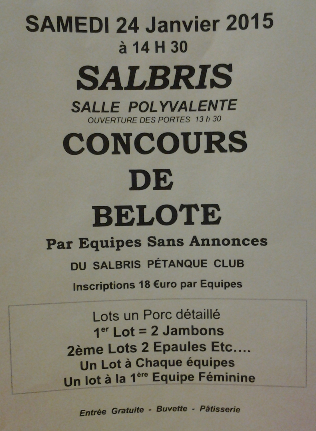 CONCOURS DE BELOTE CONCOURS DE BELOTE