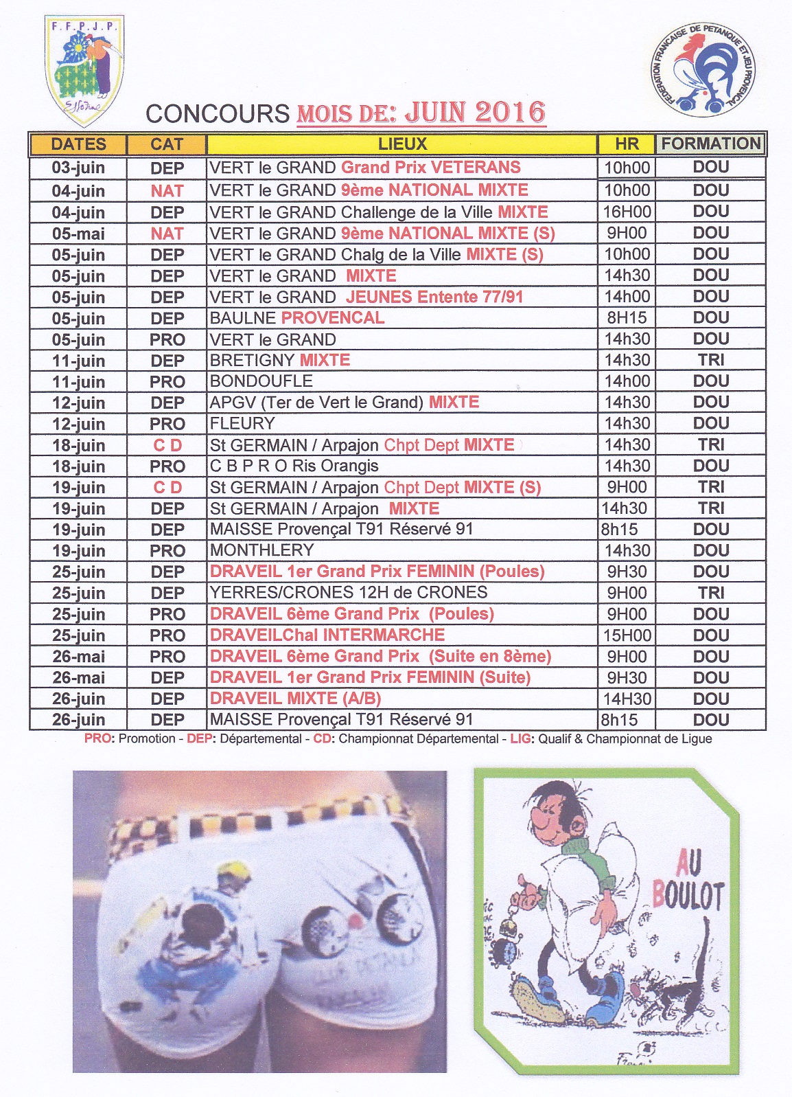 Calendrier Juin