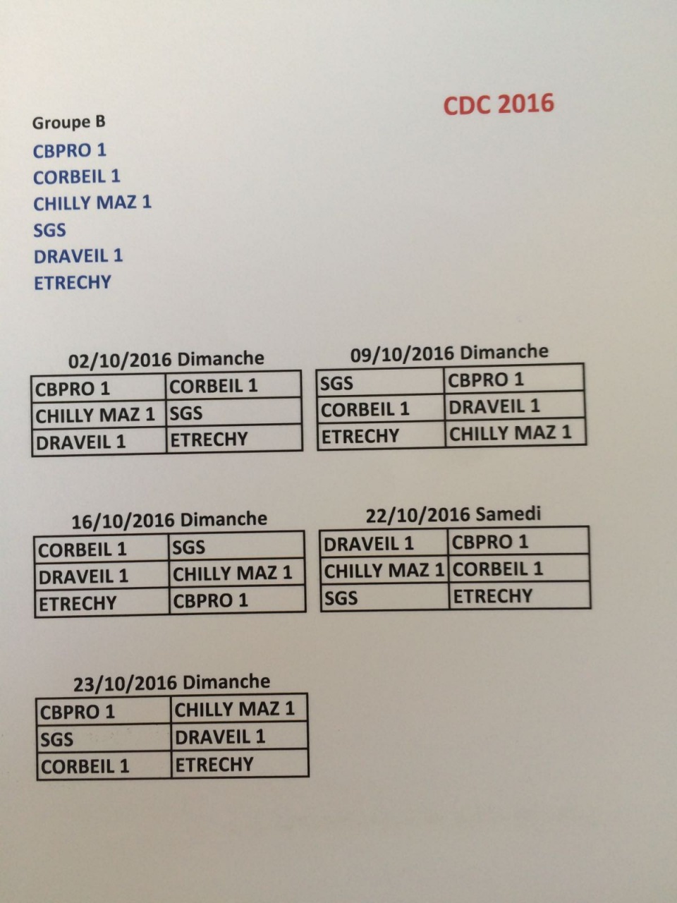 1ere Div Championnat des Clubs 2016