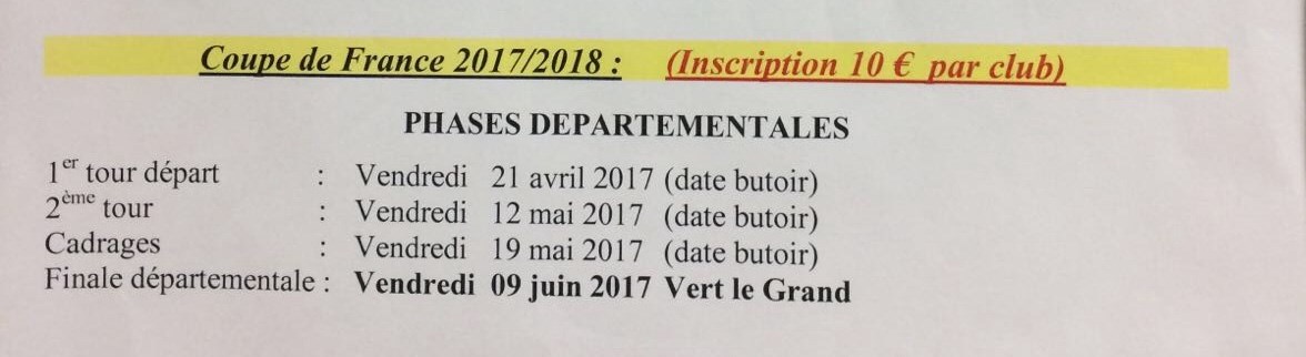Calendrier 2017 - Coupe de France  Calendrier 2017 - Coupe de France