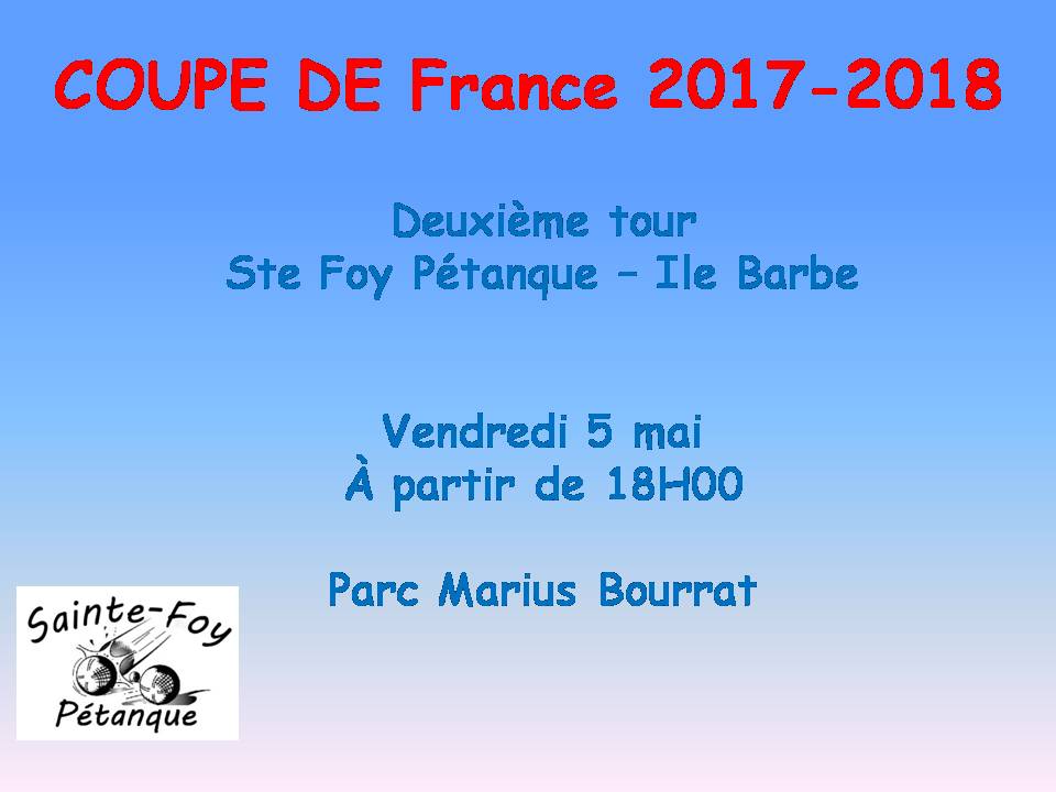 COUPE DE FRANCE CONTRE ÎLE BARBE LE 5 MAI AU KARO COUPE DE FRANCE CONTRE ÎLE BARBE LE 5 MAI AU KARO