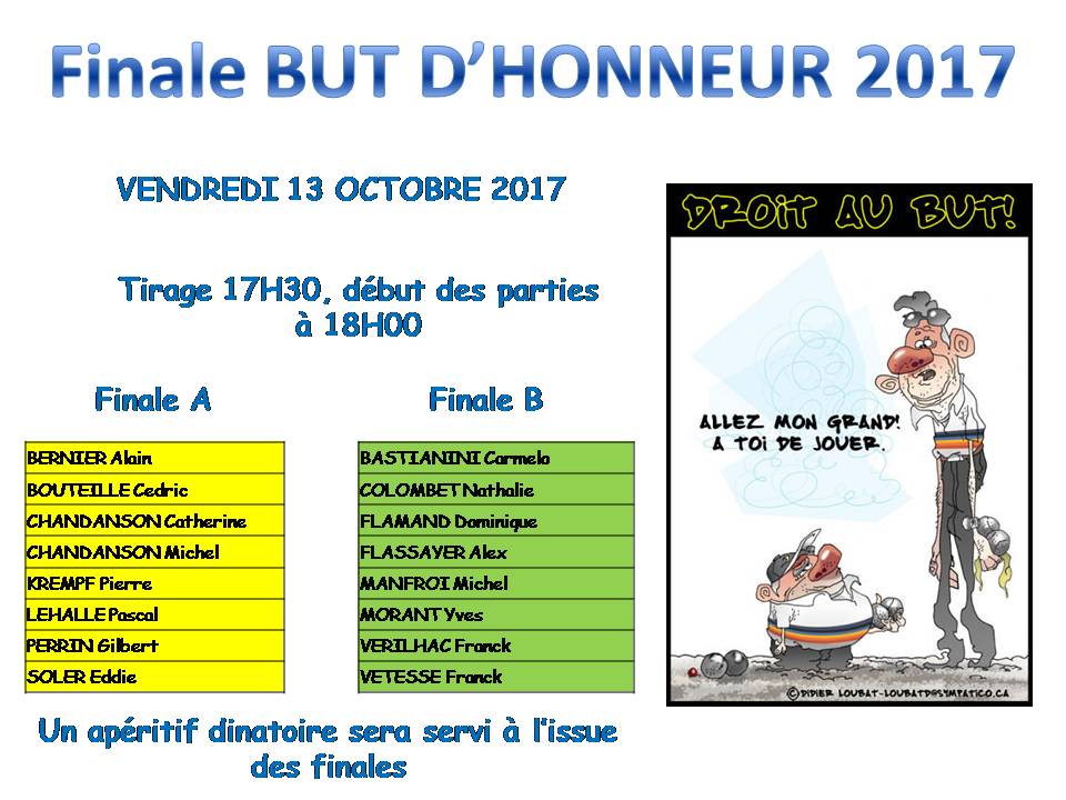 FINALE BUT D'HONNEUR LE VENDREDI 13 OCTOBRE