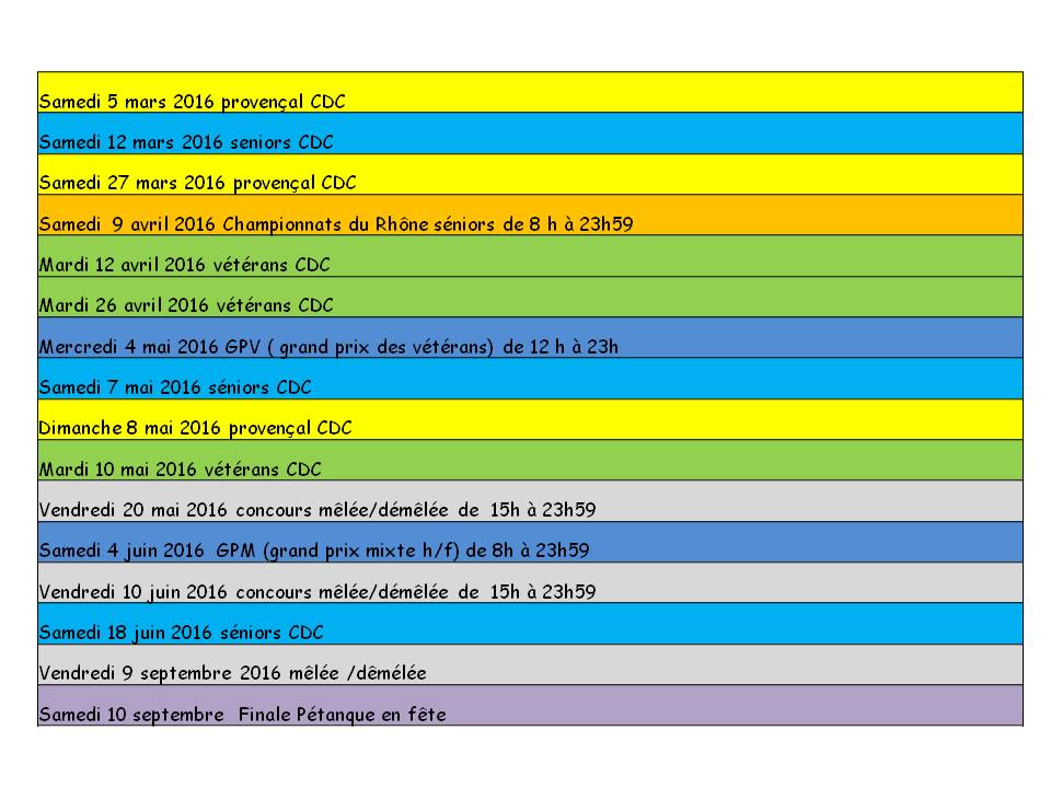 PLANNING OCCUPATION DU KARO EN 2016 - STE FOY PETANQUE - 14 JANVIER 2016 PLANNING OCCUPATION DU KARO EN 2016 - STE FOY PETANQUE - 14 JANVIER 2016