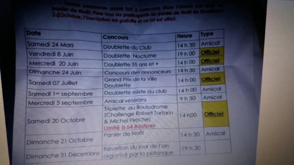 RAPPEL DES CONCOURS DU CLUB ET MANIFESTATIONS RAPPEL DES CONCOURS DU CLUB ET MANIFESTATIONS