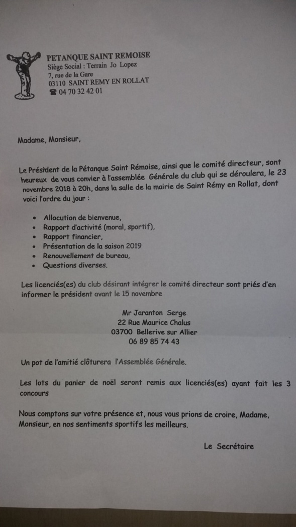ASSEMBLEE GENERALE DU CLUB ASSEMBLEE GENERALE DU CLUB
