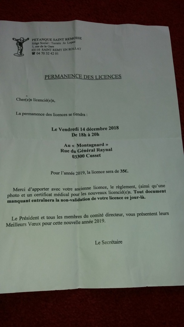 PERMANENCE DES LICENCES 2019 PERMANENCE DES LICENCES 2019