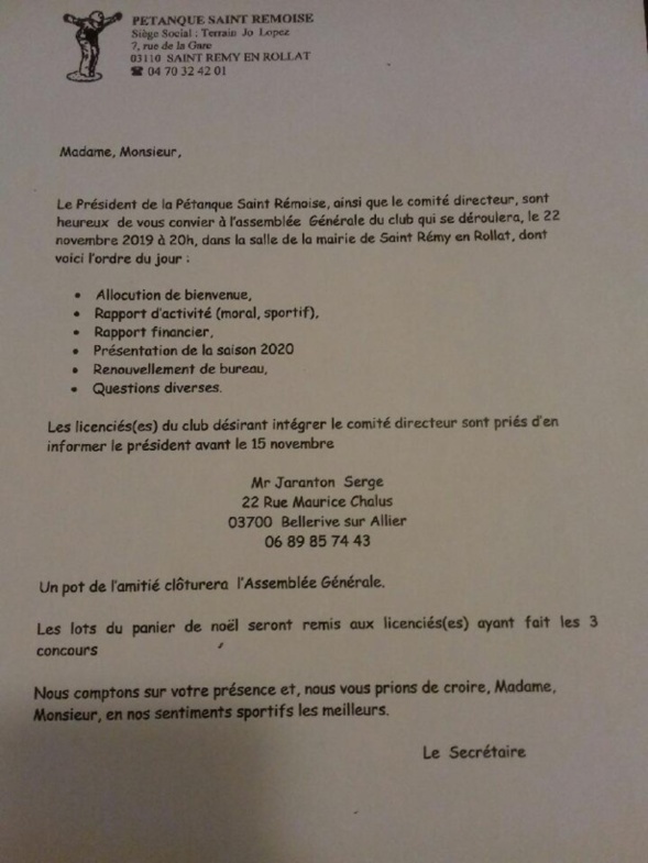 ASSEMBLEE GENERALE DU CLUB ASSEMBLEE GENERALE DU CLUB