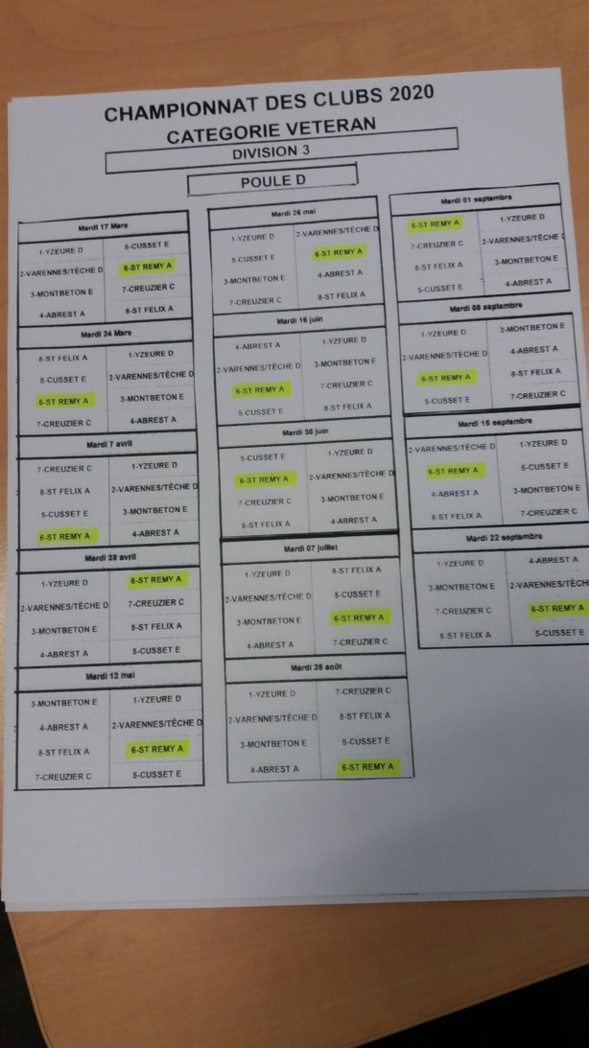 CHAMPIONNATS DES CLUBS - DATE DES RENCONTRES DE NOS 2 EQUIPES ENGAGEES