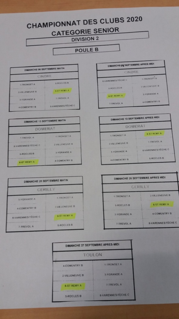 CHAMPIONNATS DES CLUBS - DATE DES RENCONTRES DE NOS 2 EQUIPES ENGAGEES