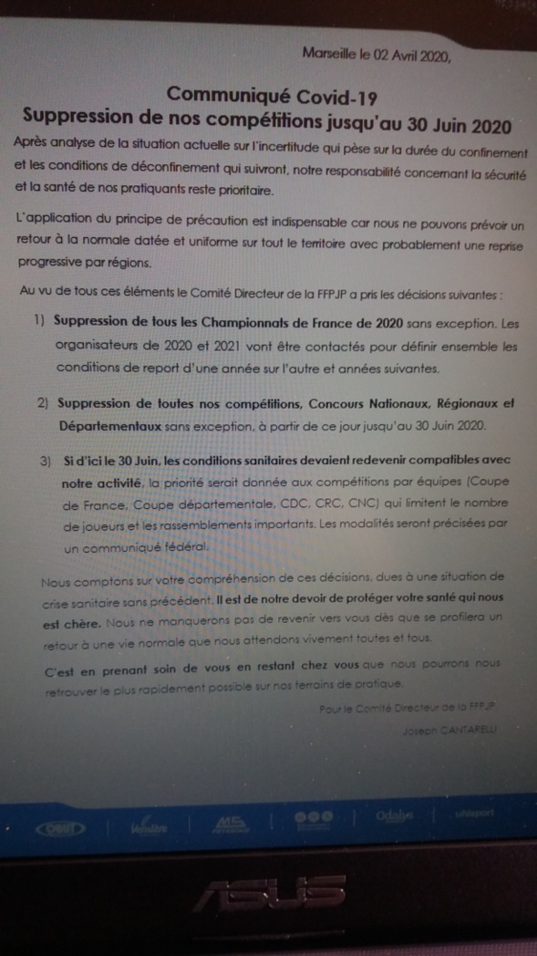 SUPPRESSION DE NOS CONCOURS JUSQU'A FIN SEPTEMBRE 