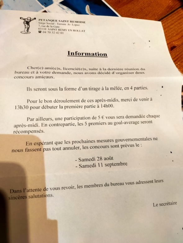 CONCOURS AMICAUX DES SAMEDI 24 AOUT ET 11 SEPTEMBRE