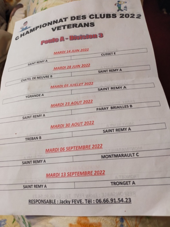 DATES DES RENCONTRES DE CHAMPIONNAT DES CLUBS VETERANS 2022