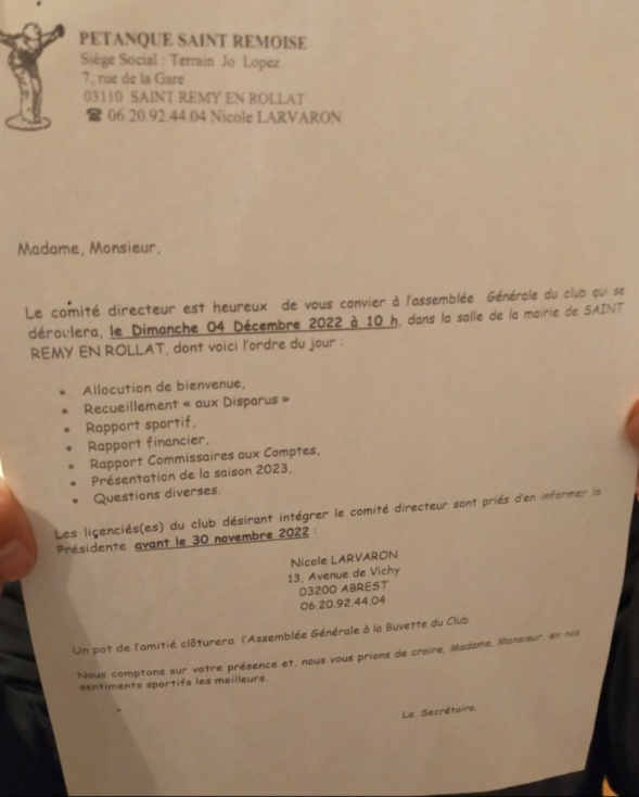 ASSEMBLÉE GÉNÉRALE DU CLUB - DIMANCHE 4 DÉCEMBRE 2022