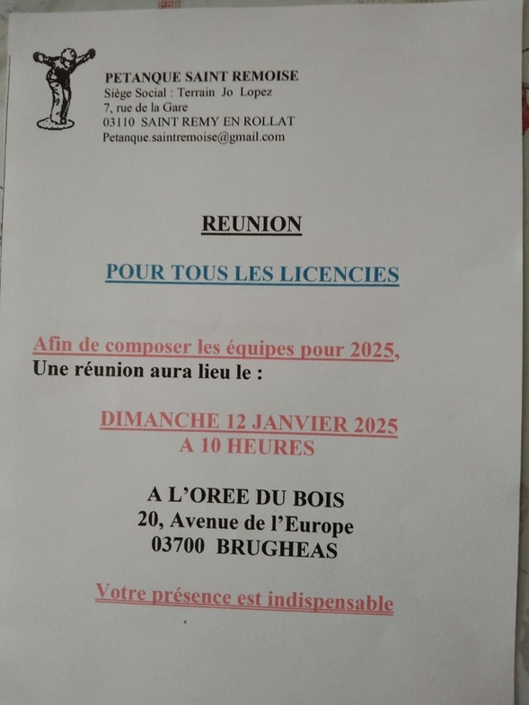 RÉUNION POUR LA COMPOSITION DES ÉQUIPES A ENGAGER DANS LES DIVERSES COMPÉTITIONS RÉUNION POUR LA COMPOSITION DES ÉQUIPES A ENGAGER DANS LES DIVERSES COMPÉTITIONS