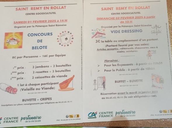 CONCOURS DE BELOTE ET VIDE DRESSING LES 1er ET 2 FÉVRIER 2025