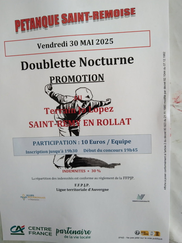 CONCOURS DOUBLETTE PROMOTION NOCTURNE - VENDREDI 30 MAI CONCOURS DOUBLETTE PROMOTION NOCTURNE - VENDREDI 30 MAI