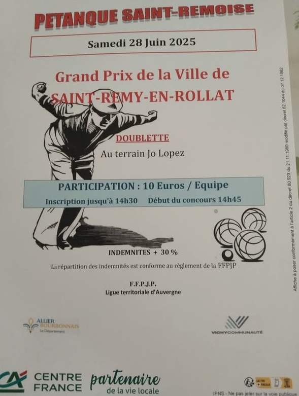 GRAND PRIX DE LA VILLE DE SAINT RÉMY EN ROLLAT - SAMEDI 28 JUIN 2025 GRAND PRIX DE LA VILLE DE SAINT RÉMY EN ROLLAT - SAMEDI 28 JUIN 2025