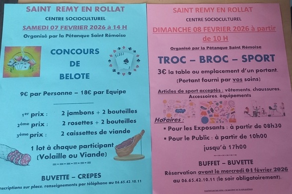 CONCOURS DE BELOTE ET TROC BROC SPORTS DES 7 ET 8 FEVRIER 2026
