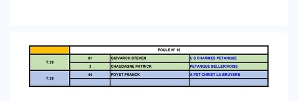 TIRAGE DU CHAMPIONNAT D'ALLIER TRIPLETTE MASCULIN DU SAMEDI 11 AVRIL 2025
