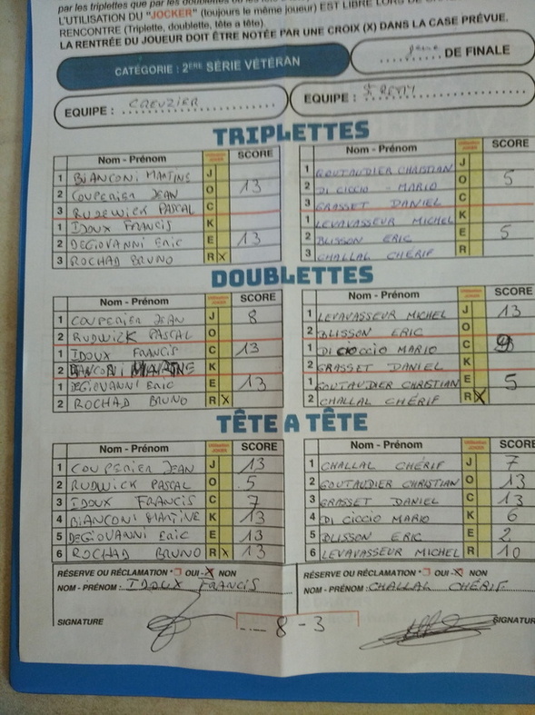LE CAP DES 8émes DE FINALE UNE NOUVELLE FOIS FATAL AUX VÉTÉRANS (B) EN COUPE D'ALLIER