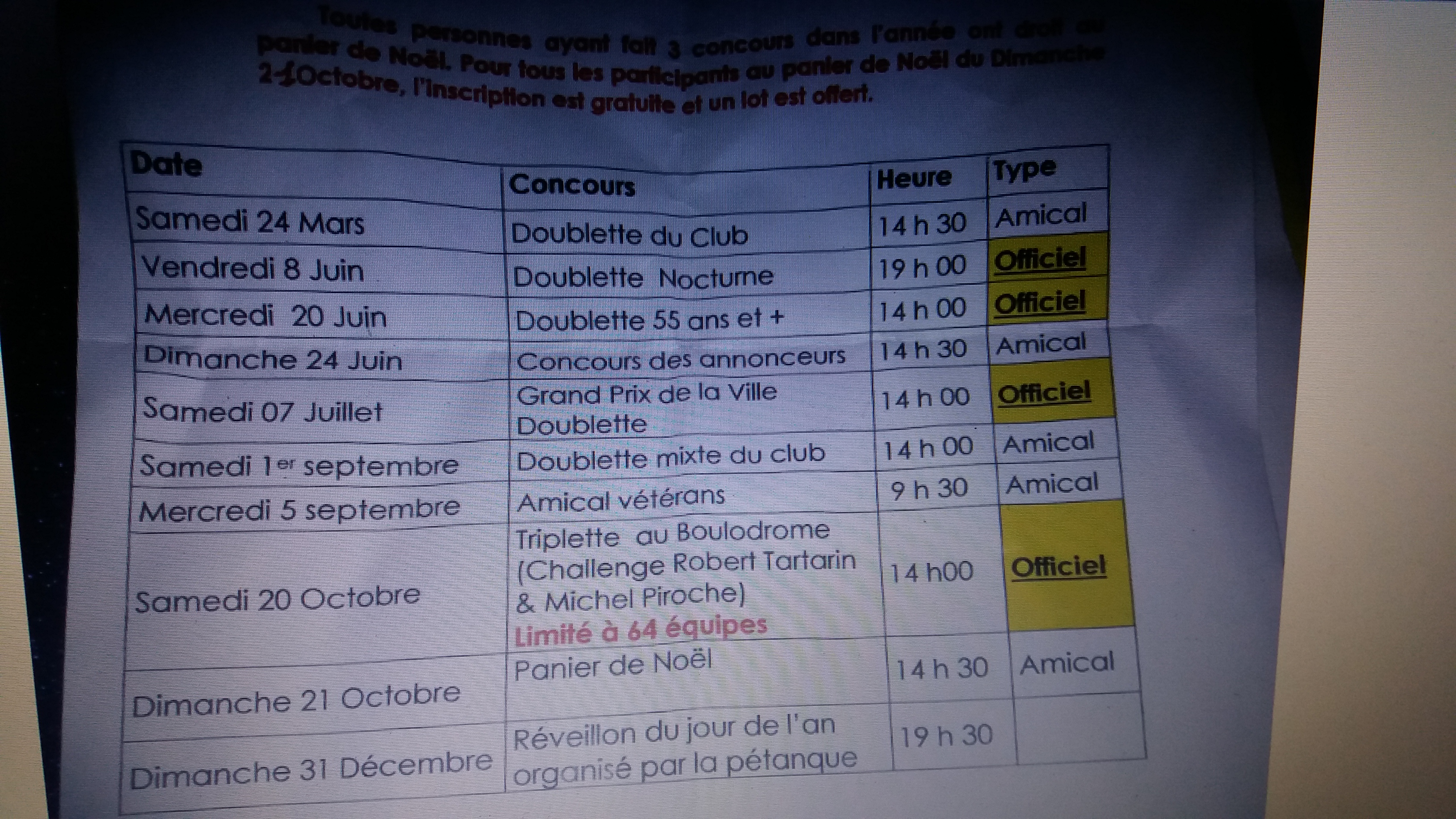 RAPPEL DES CONCOURS DU CLUB ET MANIFESTATIONS RAPPEL DES CONCOURS DU CLUB ET MANIFESTATIONS