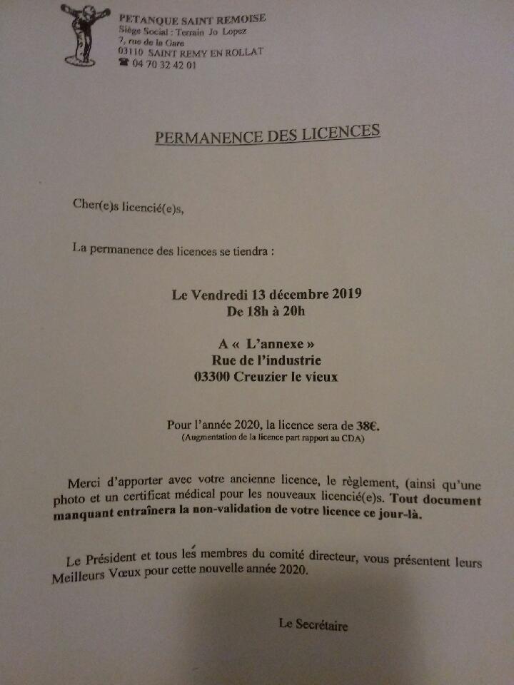 PERMANENCE POUR LA PRISE DE LICENCE ET ESSAYAGE DES VETEMENTS