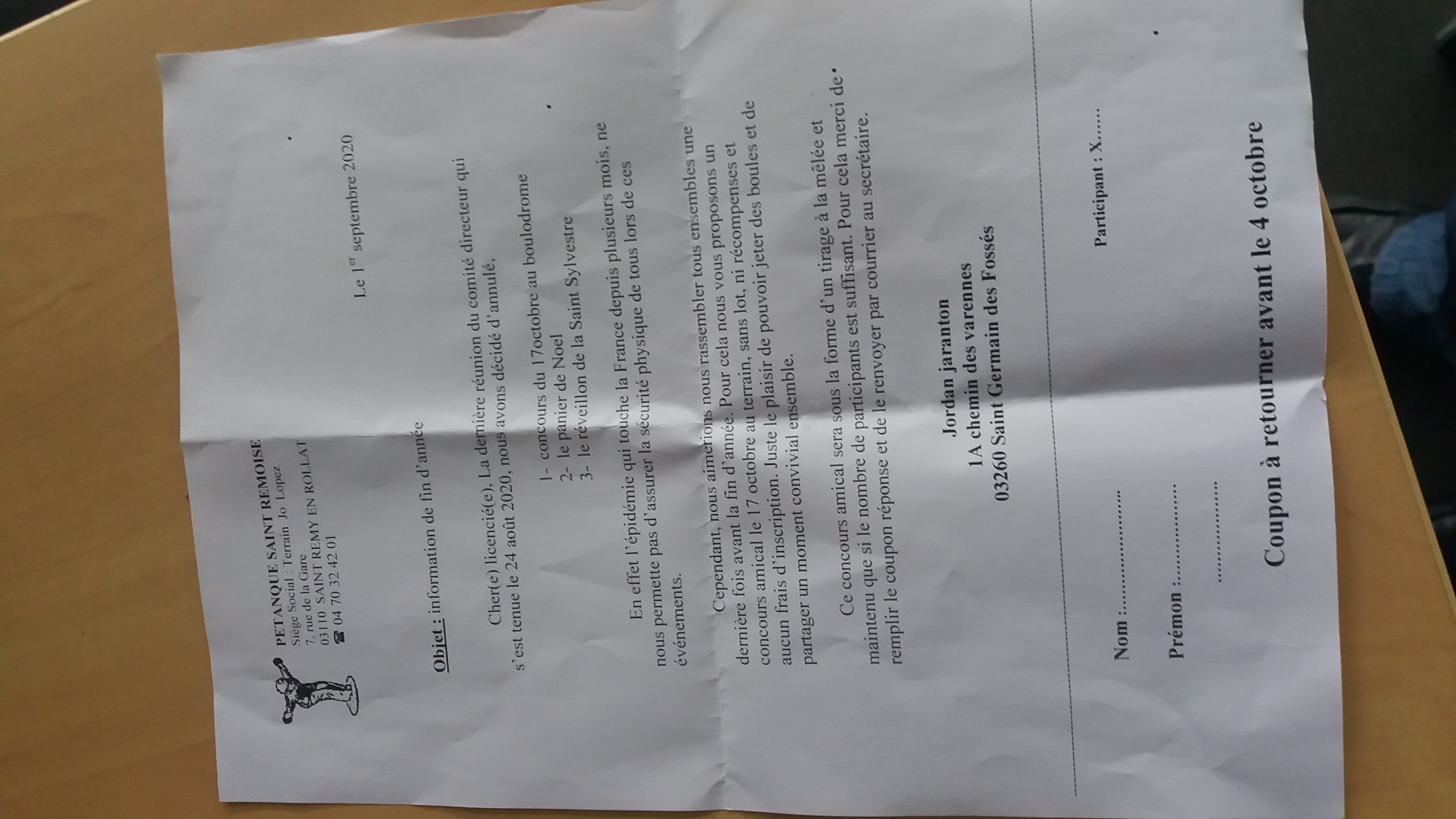 INSCRIPTIONS AU CONCOURS AMICAL DU SAMEDI 17 OCTOBRE 2020 INSCRIPTIONS AU CONCOURS AMICAL DU SAMEDI 17 OCTOBRE 2020