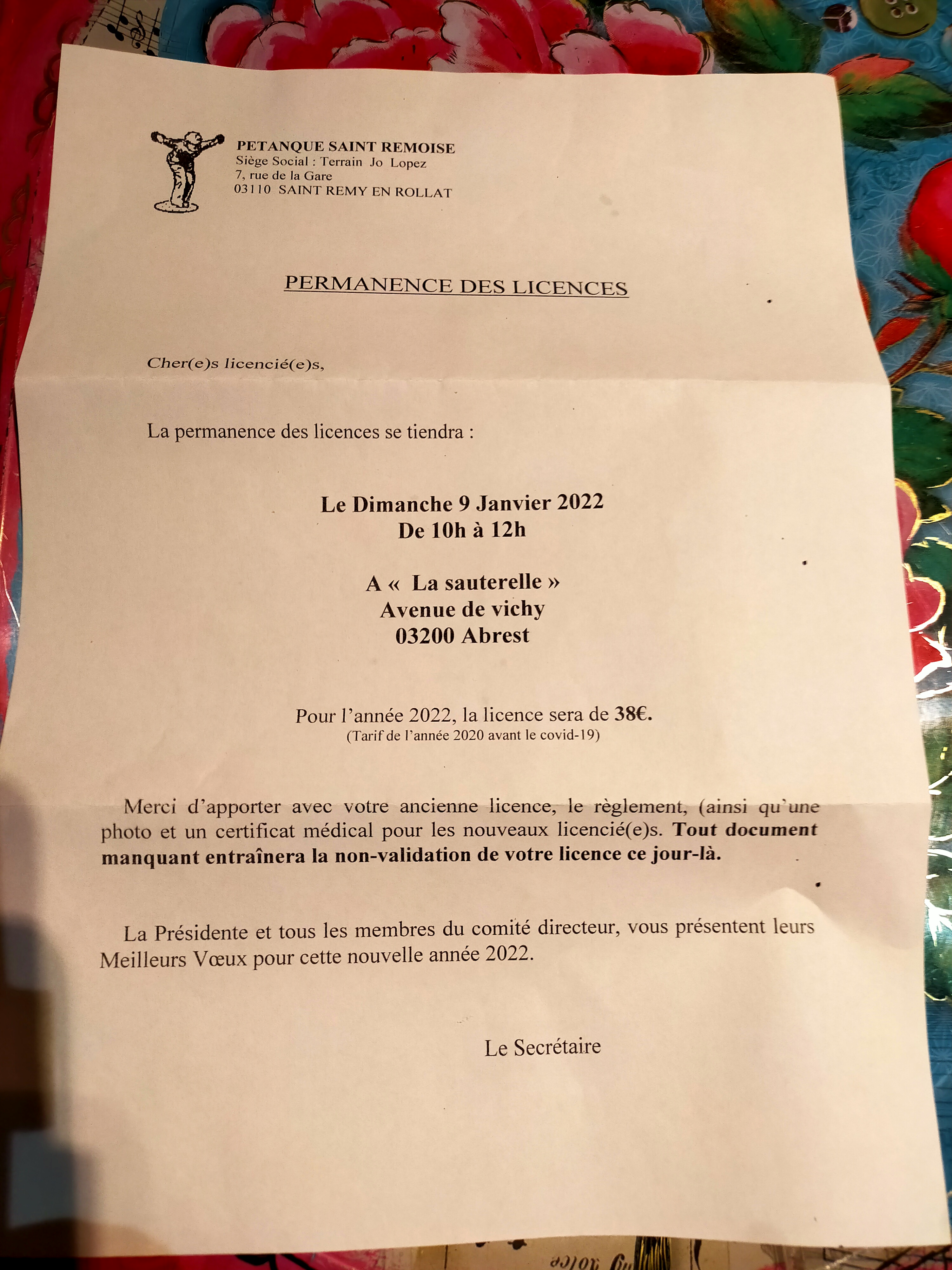 PERMANENCE POUR LA PRISE DE LICENCES 2022 PERMANENCE POUR LA PRISE DE LICENCES 2022