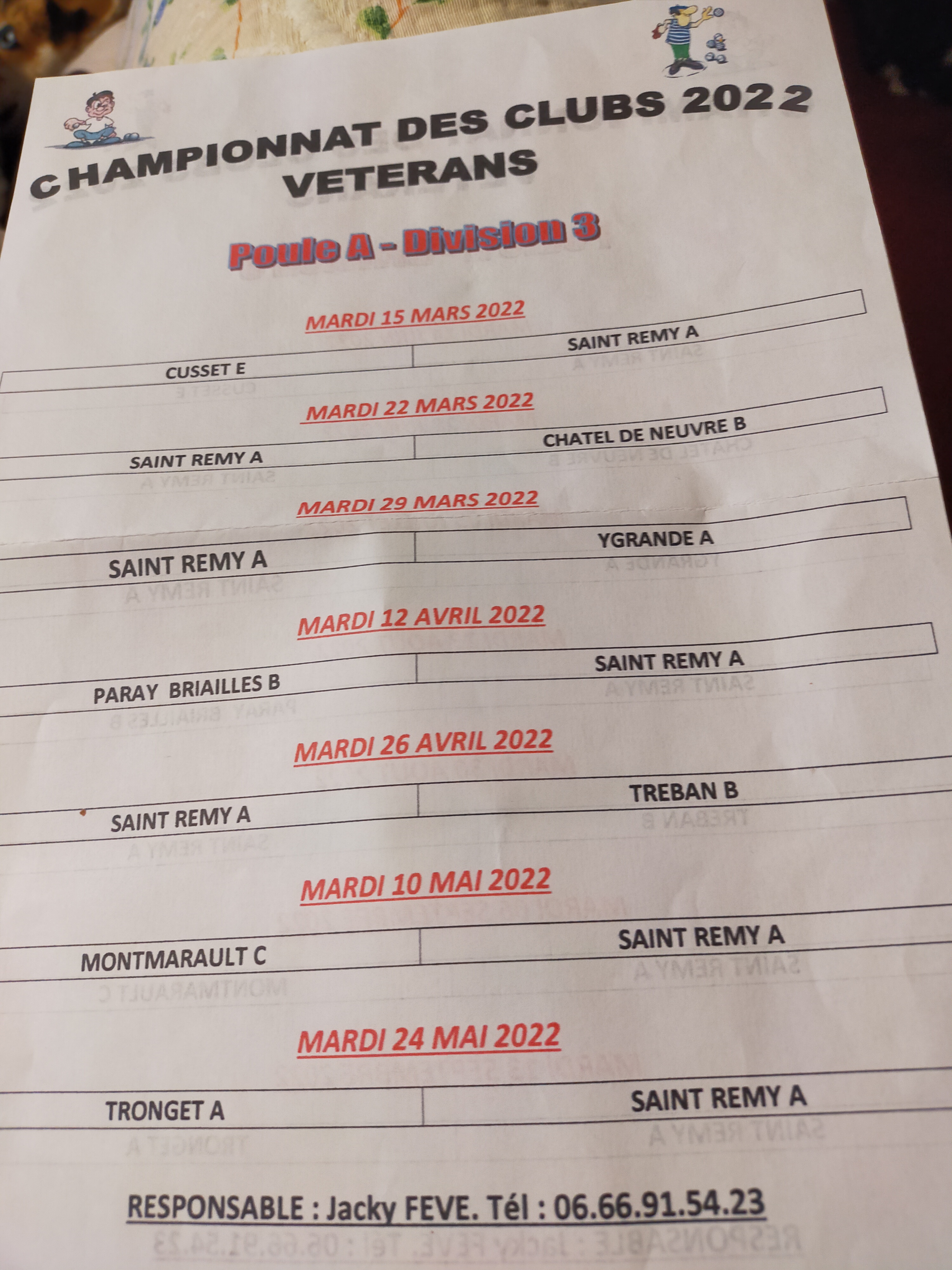 DATES DES RENCONTRES DE CHAMPIONNAT DES CLUBS VETERANS 2022